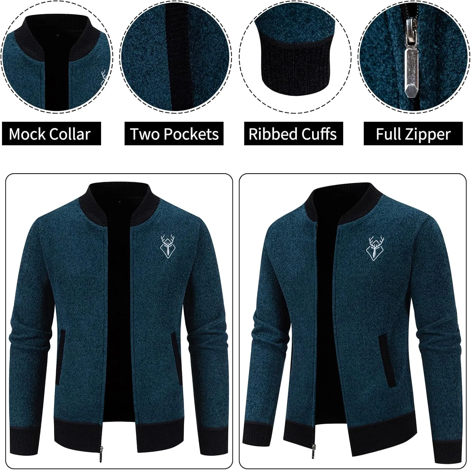 Mylldey Mens Casual Full Zip Cardigan Sweaters Cable Knit Jacket Sweater Men, US Size