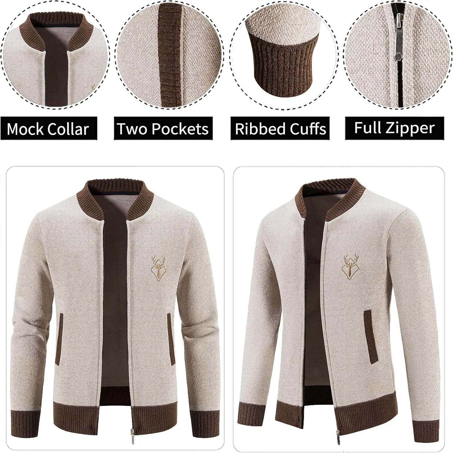 Mylldey Mens Casual Full Zip Cardigan Sweaters Cable Knit Jacket Sweater Men, US Size