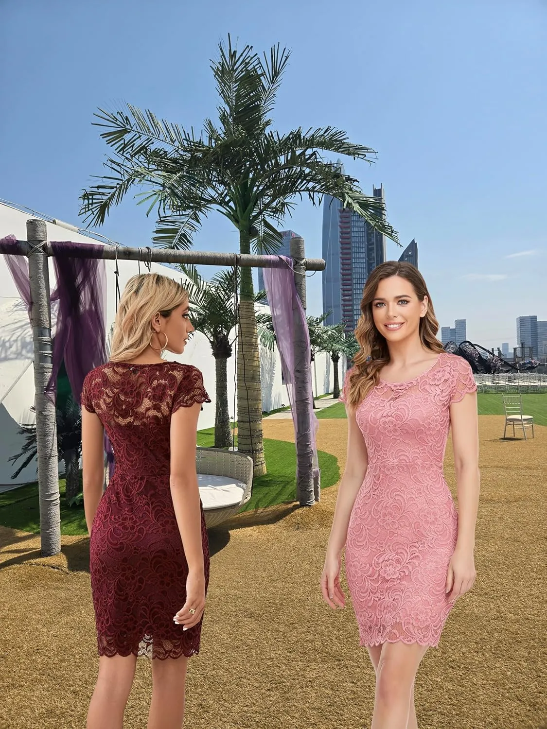 ODCOCD Women's Lace Dress/Cocktail Party Dress/Wedding Guest & Bridesmaid Dresses
