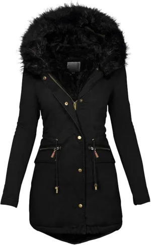 OIOLOYJM Winter Fashion Coats Womens Warm Hooded Jacket Thick Padded Loose Fleece Outerwear Oversized Faux Fur Hooded Coats