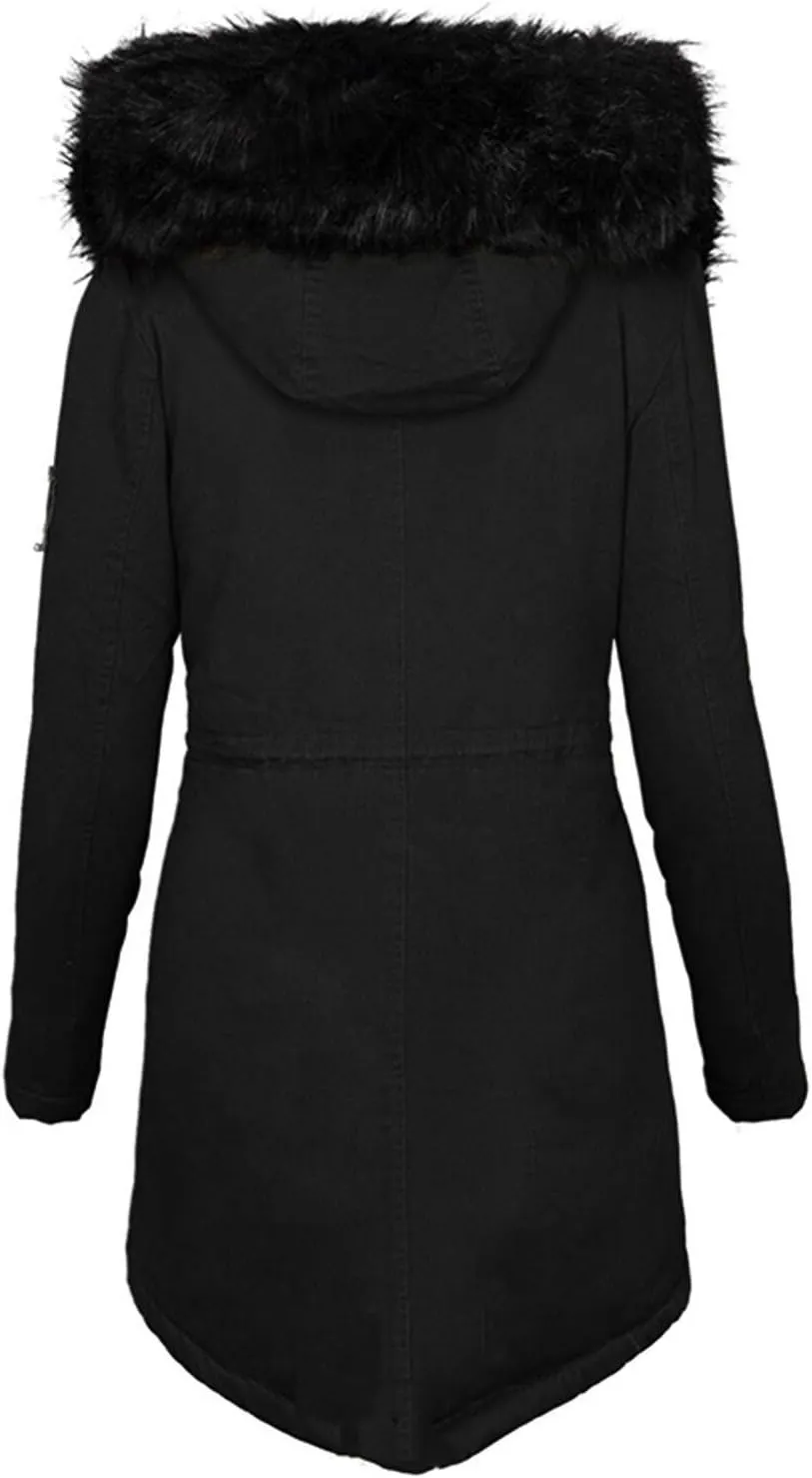 OIOLOYJM Winter Fashion Coats Womens Warm Hooded Jacket Thick Padded Loose Fleece Outerwear Oversized Faux Fur Hooded Coats