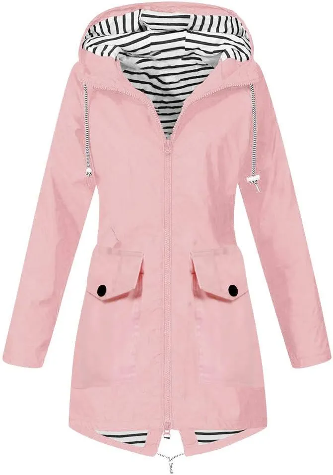 Open Front Belted Long Jacket Hooded Solid Women Coat Rain Raincoat Women'S Coat Trench Coats for Women Peacoat