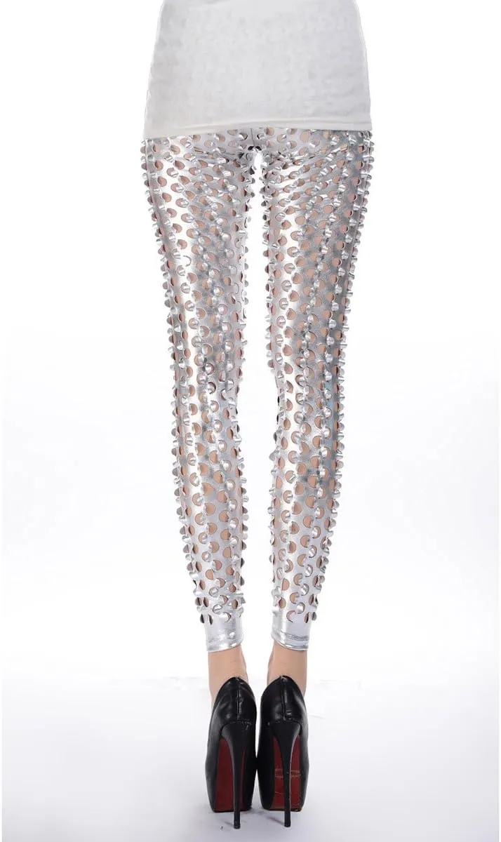 Panegy Women Punk Rock Leggings Hollow Leggings Party Digital Skinny Trousers
