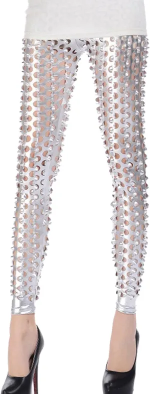 Panegy Women Punk Rock Leggings Hollow Leggings Party Digital Skinny Trousers