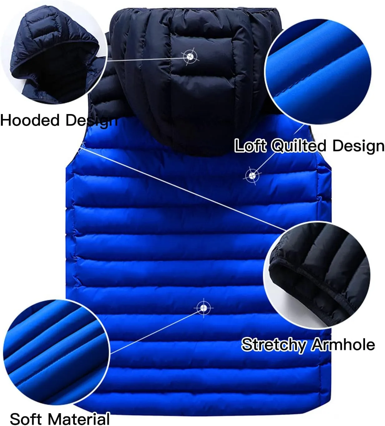 PEHMEA Mens Winter Lightweight Quilted Puffer Down Vest Sleeveless Jacket with Hood