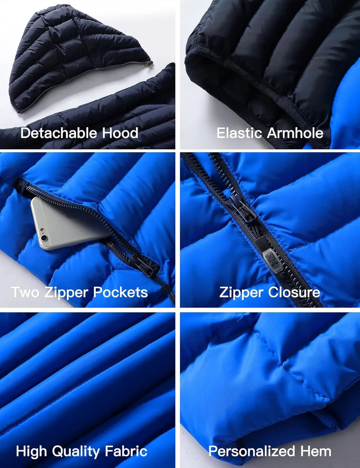 PEHMEA Mens Winter Lightweight Quilted Puffer Down Vest Sleeveless Jacket with Hood