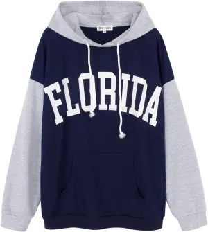 PESION Womens Pullover Hoodies Oversized Graphic Color Block Novelty Hoodie Sweatshirts with Pockets