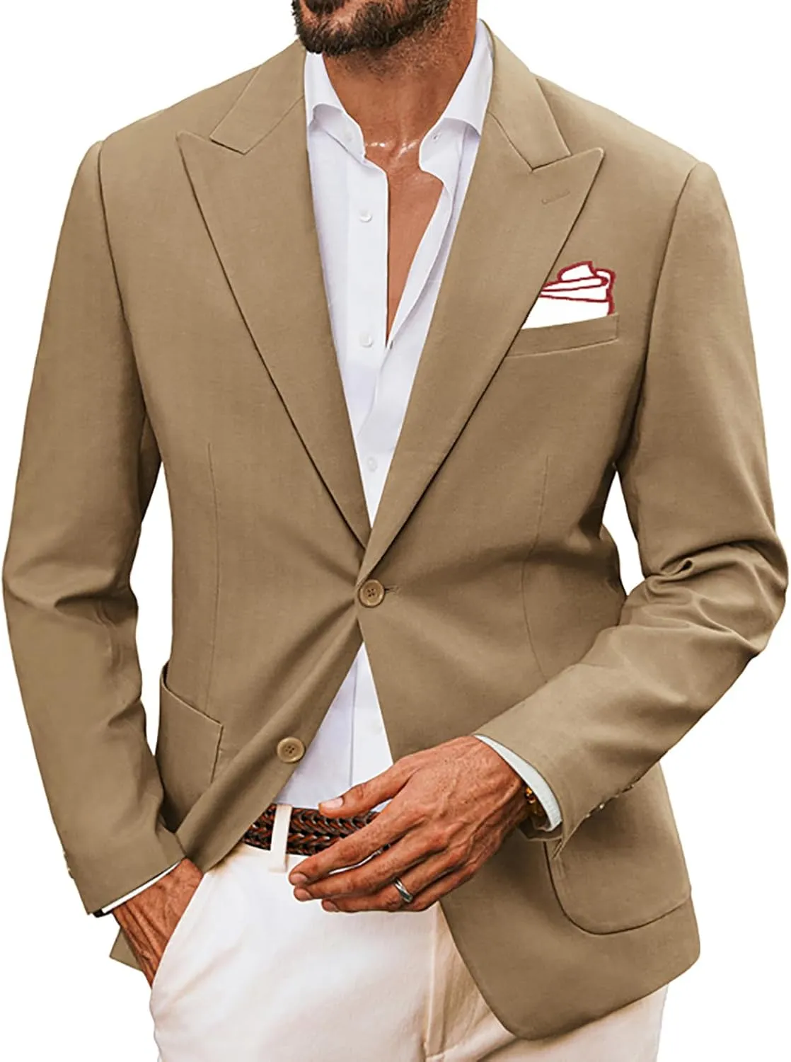 PJ PAUL JONES Mens Blazer Cotton Linen Suit Jacket Lightweight Casual Blazer Jackets with Pockets