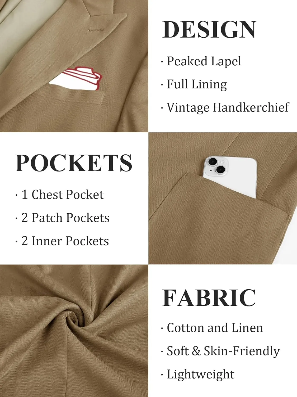 PJ PAUL JONES Mens Blazer Cotton Linen Suit Jacket Lightweight Casual Blazer Jackets with Pockets