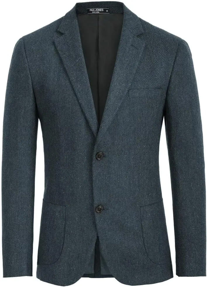 PJ PAUL JONES Mens Tweed Blazer Vintage Wool Blend Blazers Herringbone Two Button Sport Coat