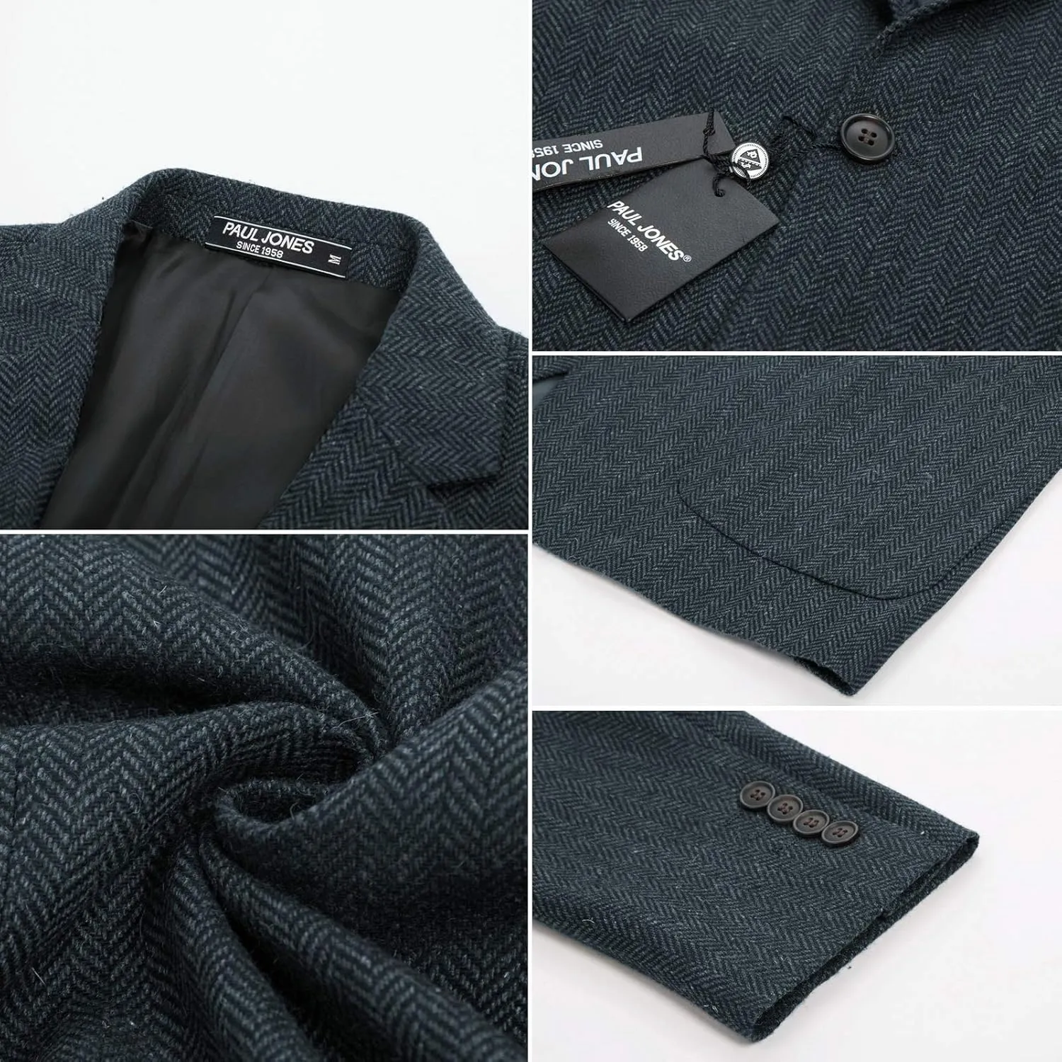 PJ PAUL JONES Mens Tweed Blazer Vintage Wool Blend Blazers Herringbone Two Button Sport Coat
