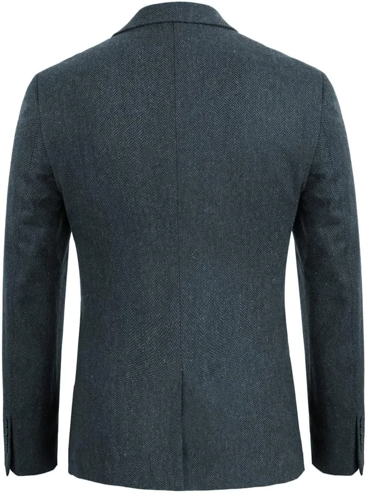 PJ PAUL JONES Mens Tweed Blazer Vintage Wool Blend Blazers Herringbone Two Button Sport Coat
