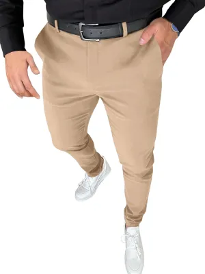 PLEPAN Men's Stretch Dress Pants Slim Fit Casual Suit Pants Expandable Waist Golf Pants