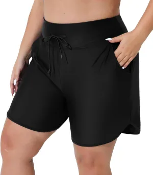 Plus Size Swim Shorts for Women High Waisted Board Shorts Tankini Swimsuit Bottom with Pockets