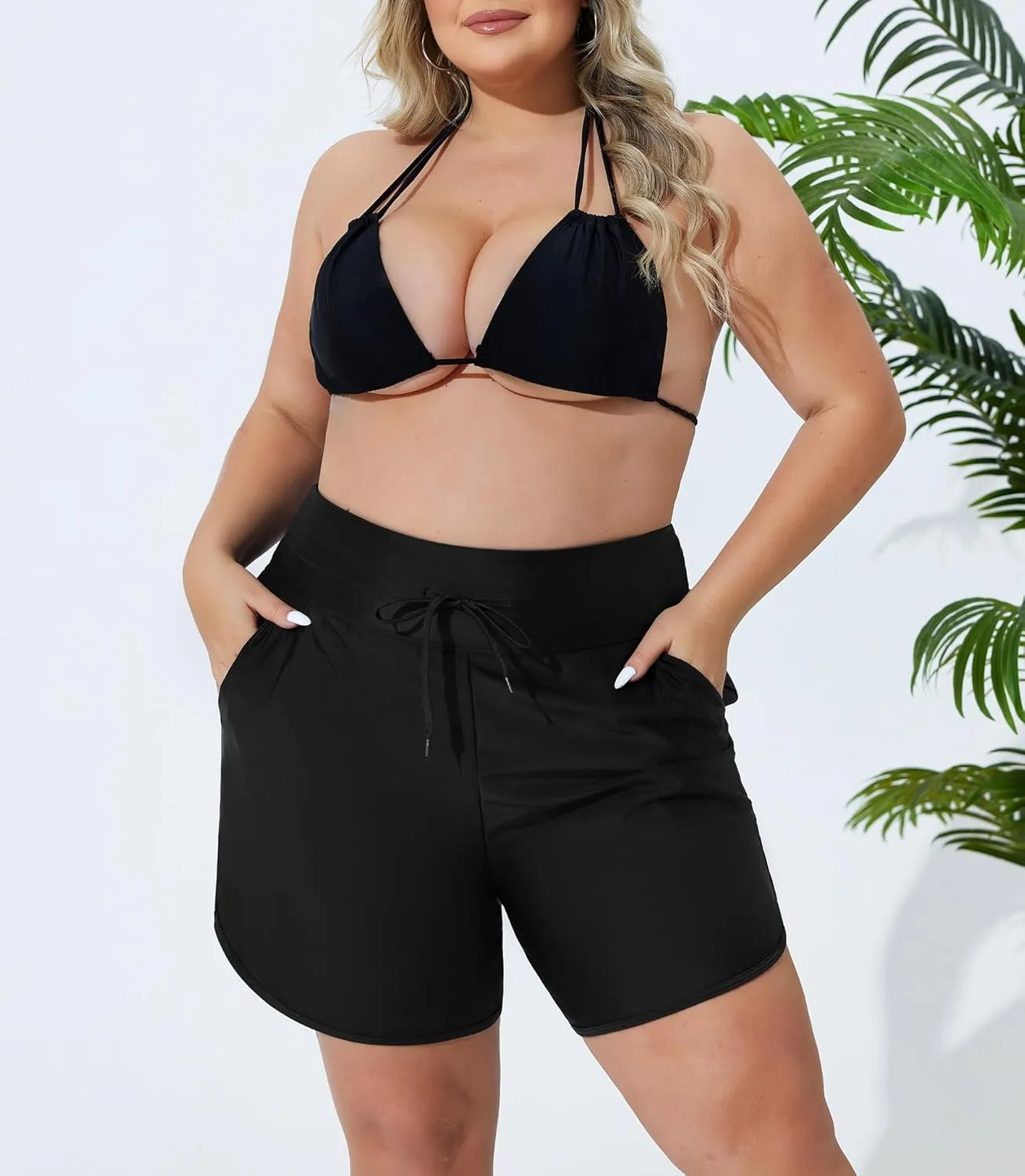 Plus Size Swim Shorts for Women High Waisted Board Shorts Tankini Swimsuit Bottom with Pockets