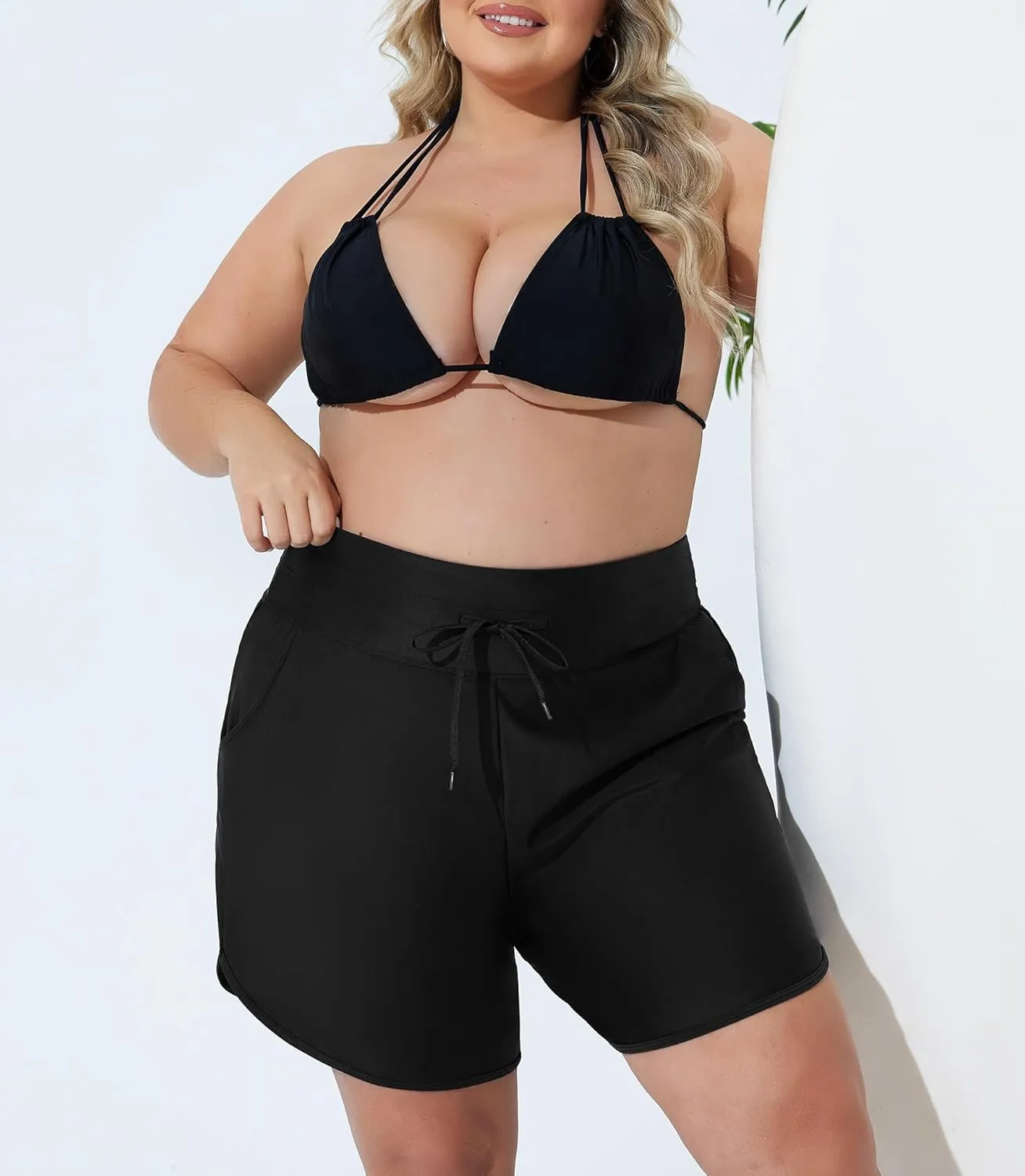 Plus Size Swim Shorts for Women High Waisted Board Shorts Tankini Swimsuit Bottom with Pockets