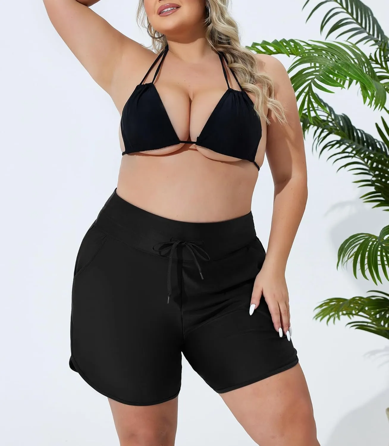 Plus Size Swim Shorts for Women High Waisted Board Shorts Tankini Swimsuit Bottom with Pockets