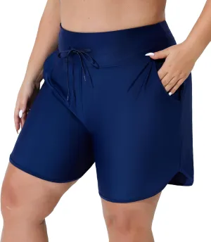 Plus Size Swim Shorts for Women High Waisted Board Shorts Tankini Swimsuit Bottom with Pockets