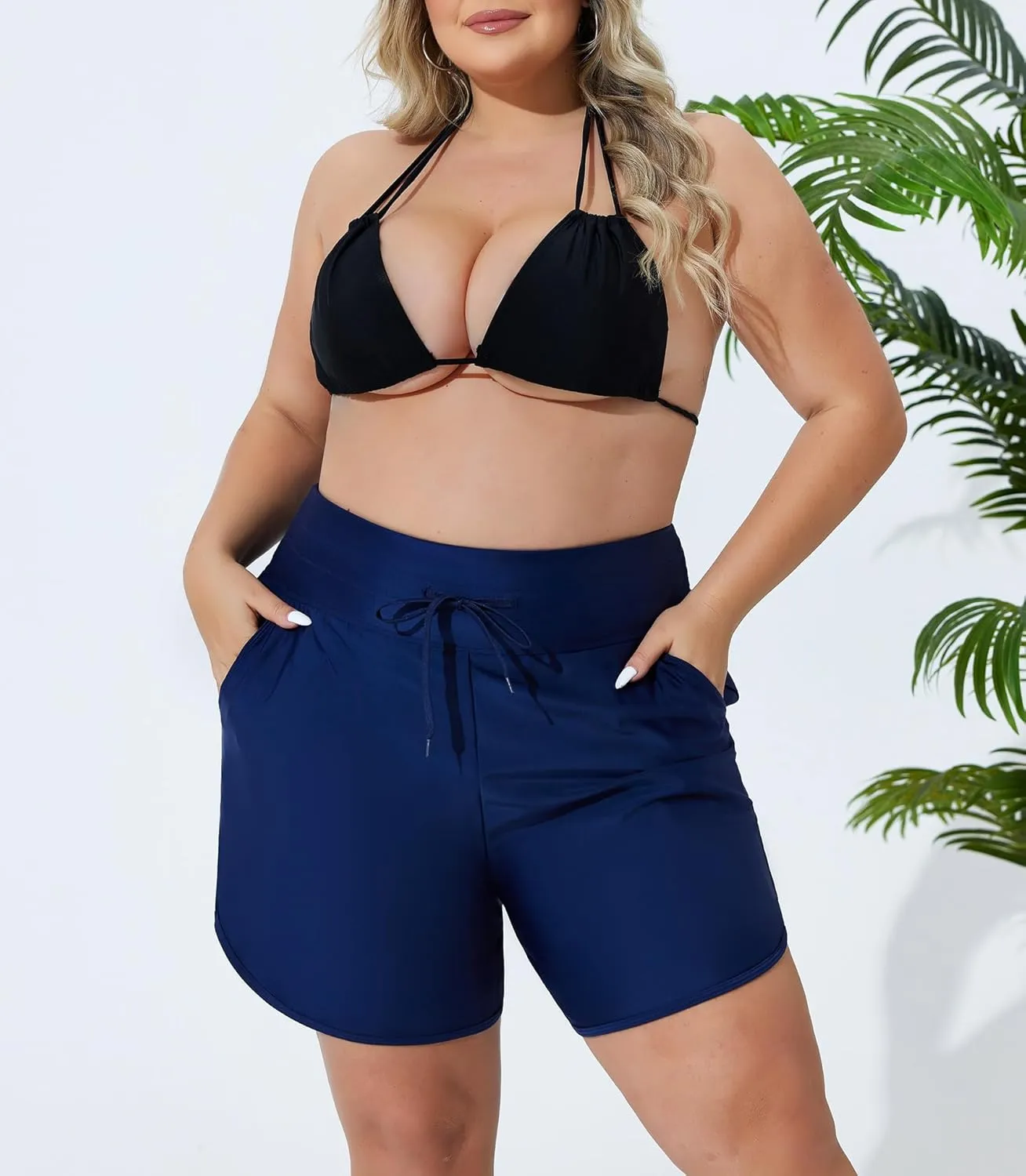 Plus Size Swim Shorts for Women High Waisted Board Shorts Tankini Swimsuit Bottom with Pockets
