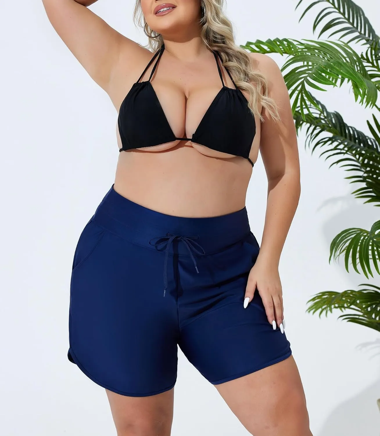 Plus Size Swim Shorts for Women High Waisted Board Shorts Tankini Swimsuit Bottom with Pockets
