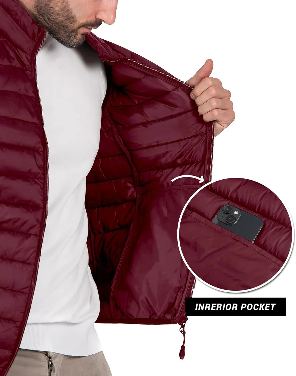 Polu Men's Puffer Vest Lightweight Sleeveless Jacket Full Zipper Outerwear Vest Outdoor Down Vest with Pockets