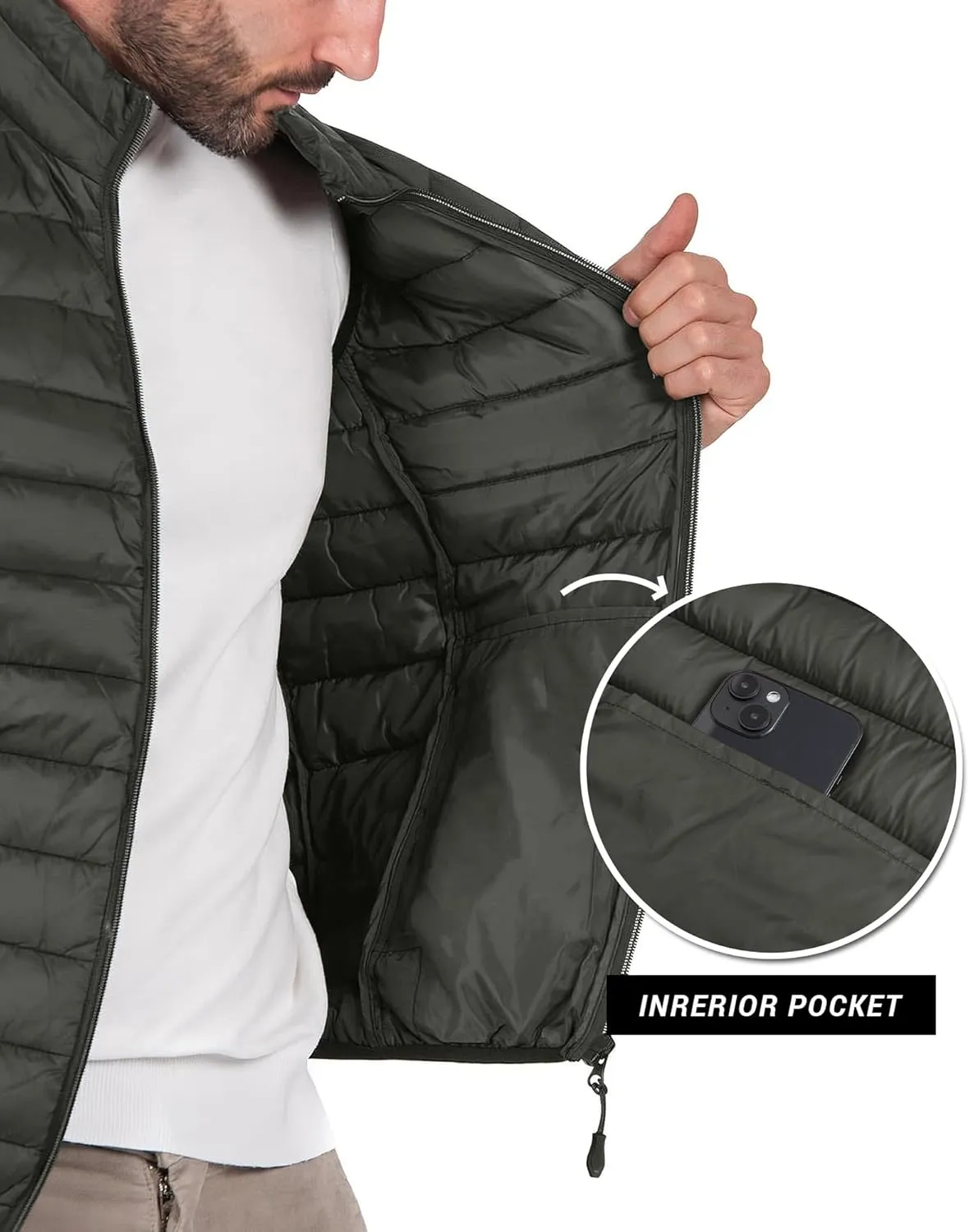 Polu Men's Puffer Vest Lightweight Sleeveless Jacket Full Zipper Outerwear Vest Outdoor Down Vest with Pockets