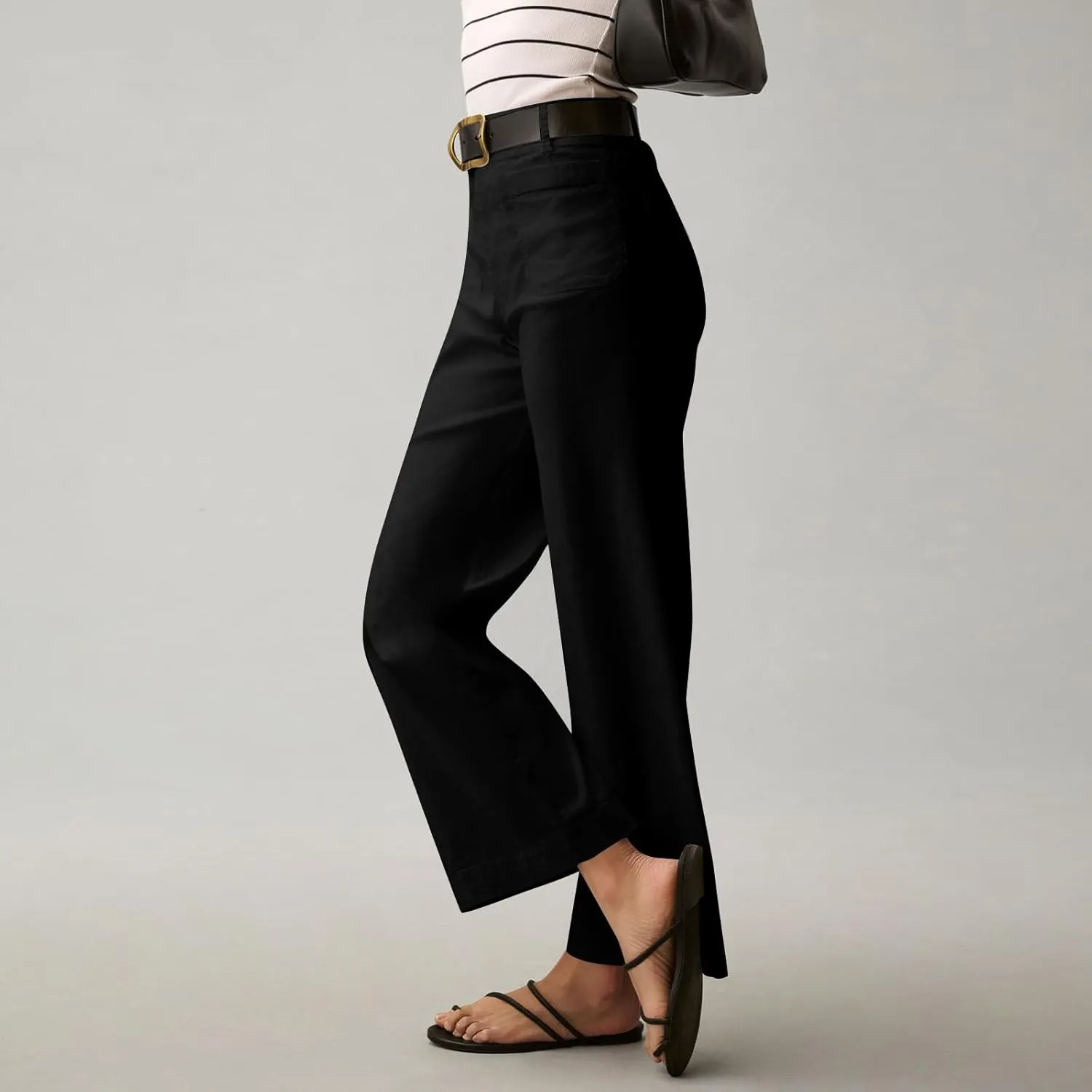 Pull-On Chino Pants Women Casual Business Cropped Work Pants High Waisted Casual Straight Leg Ankle Pants w/Pockets