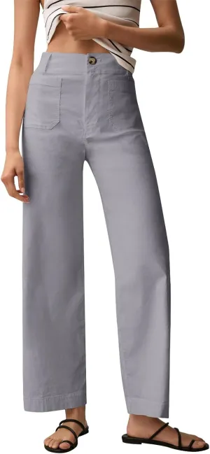 Pull-On Chino Pants Women Casual Business Cropped Work Pants High Waisted Casual Straight Leg Ankle Pants w/Pockets