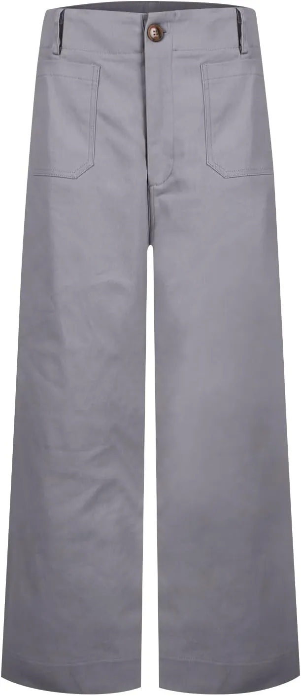 Pull-On Chino Pants Women Casual Business Cropped Work Pants High Waisted Casual Straight Leg Ankle Pants w/Pockets
