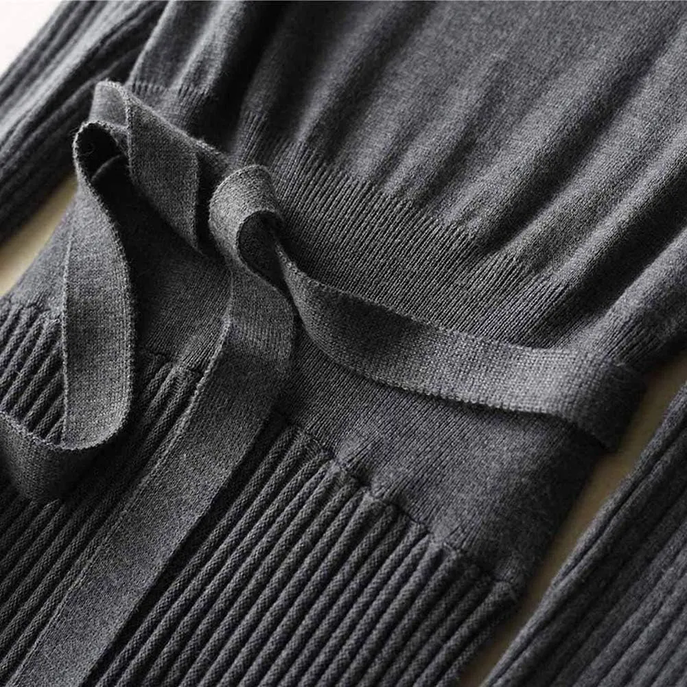RanRui Womens Winter Fall Pleated Knitted Fit and Flare Long Sleeve Sweater Dress