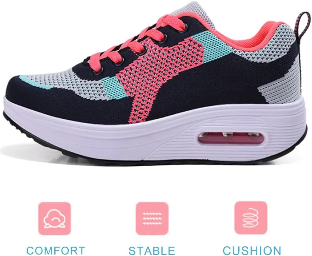 RUIDENG Platform Sneakers for Women Air Cushion | Walking Shoes Women Comfortable All Day | Thick Rocker Bottom