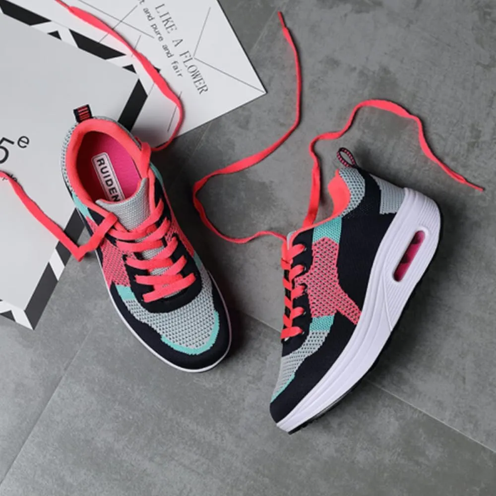 RUIDENG Platform Sneakers for Women Air Cushion | Walking Shoes Women Comfortable All Day | Thick Rocker Bottom