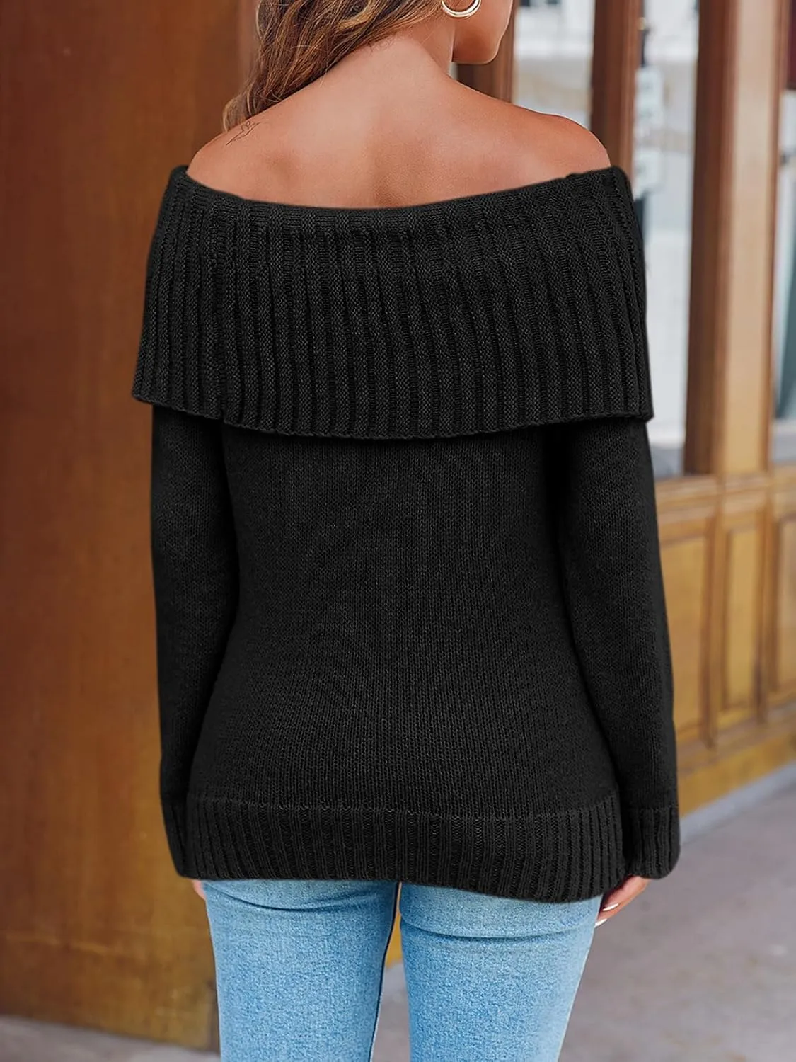 Saodimallsu Womens Off The Shoulder Sweaters Long Sleeve Slouchy Knitted Casual Loose Fall Trendy Pullover Tops