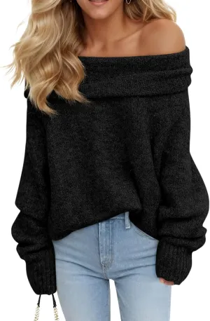 Saodimallsu Womens Off The Shoulder Sweaters Long Sleeve Slouchy Knitted Casual Loose Fall Trendy Pullover Tops