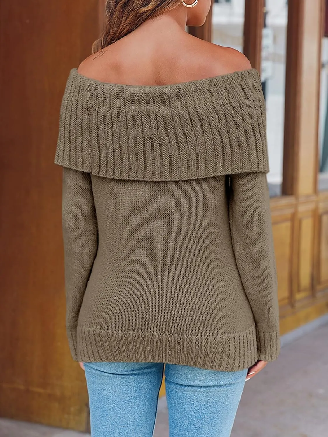 Saodimallsu Womens Off The Shoulder Sweaters Long Sleeve Slouchy Knitted Casual Loose Fall Trendy Pullover Tops