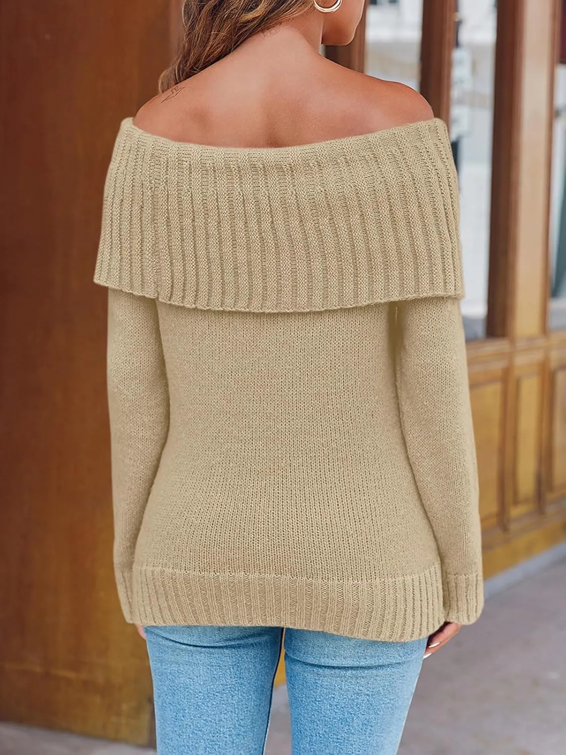 Saodimallsu Womens Off The Shoulder Sweaters Long Sleeve Slouchy Knitted Casual Loose Fall Trendy Pullover Tops