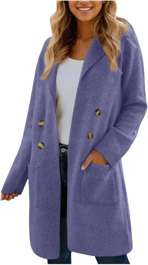 SEAOPEN Pea Coats for Women Thick Wool Trench Coat Long Double Breasted Peacoats Lapel Open Front Jacket with Pockets
