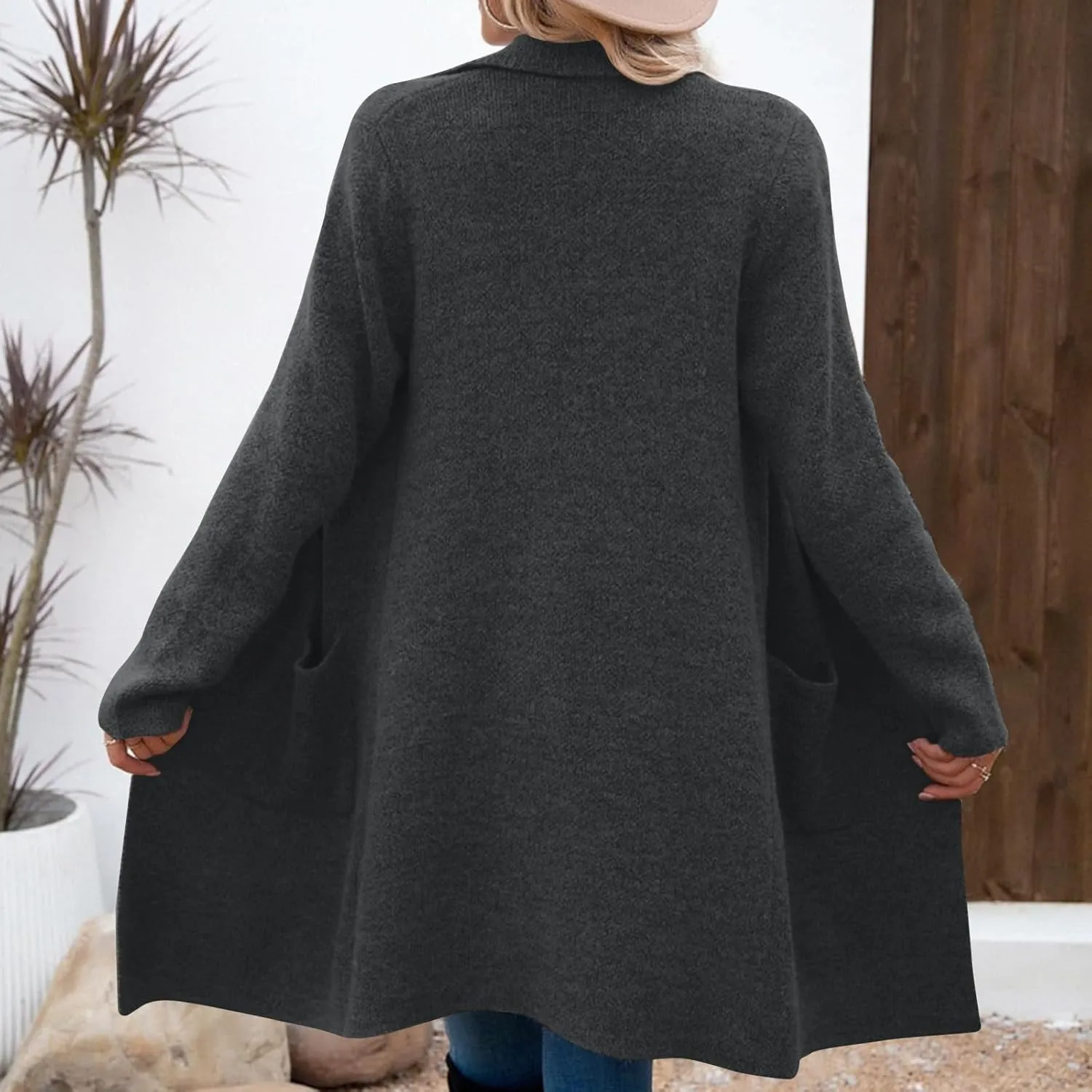SEAOPEN Pea Coats for Women Thick Wool Trench Coat Long Double Breasted Peacoats Lapel Open Front Jacket with Pockets