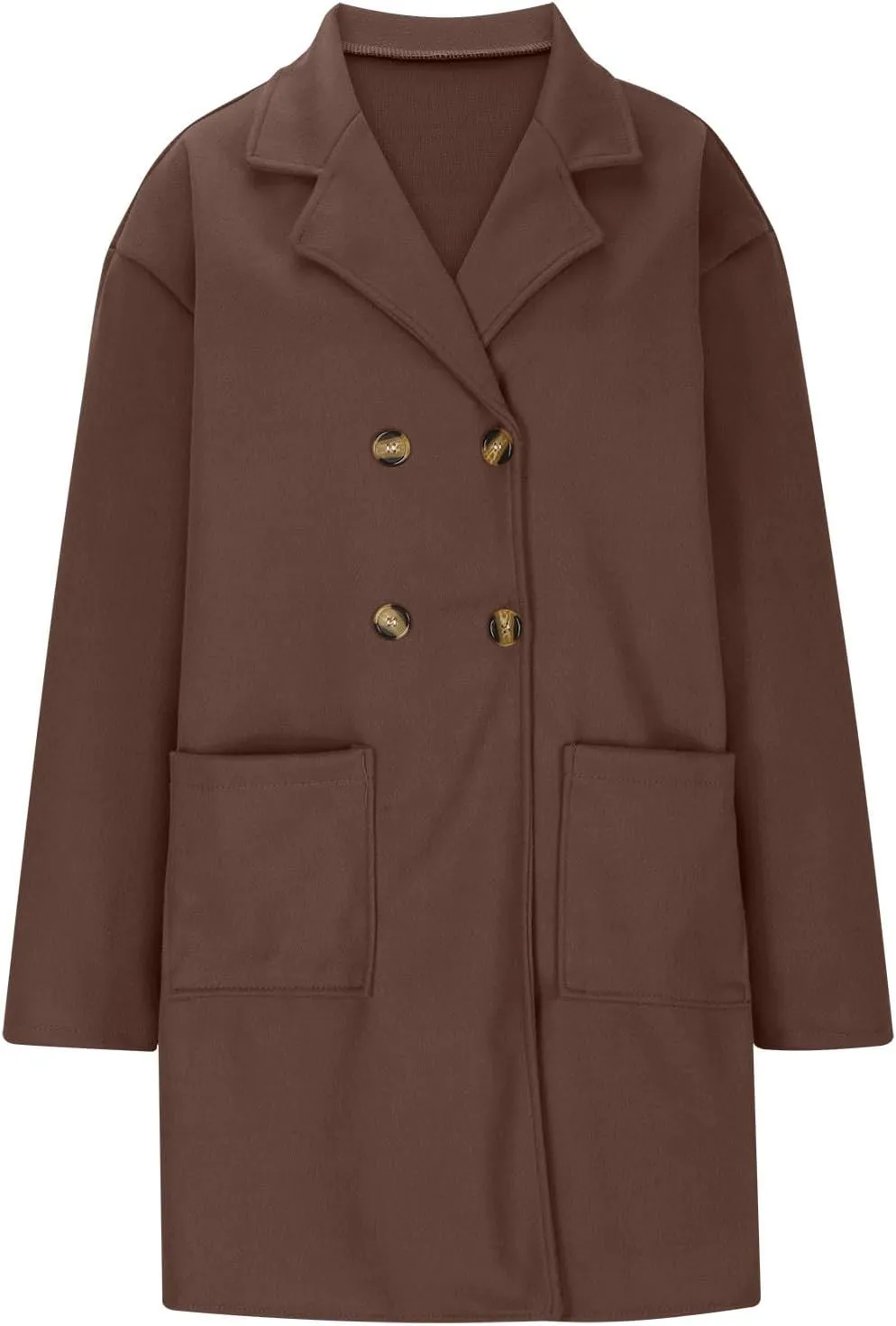 SEAOPEN Pea Coats for Women Thick Wool Trench Coat Long Double Breasted Peacoats Lapel Open Front Jacket with Pockets