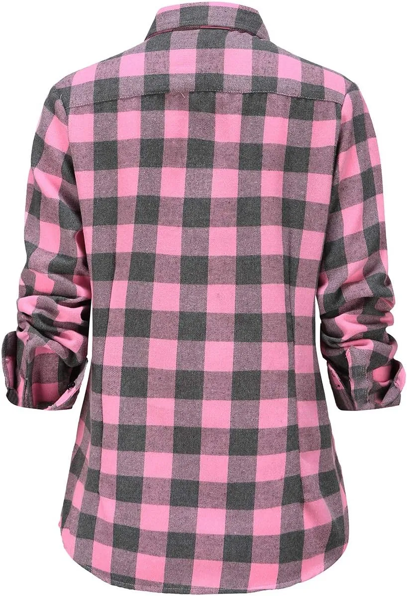 Soft Women Flannel Shirt Checkered Plaid Button Down Shirt Womens Fall Outfits