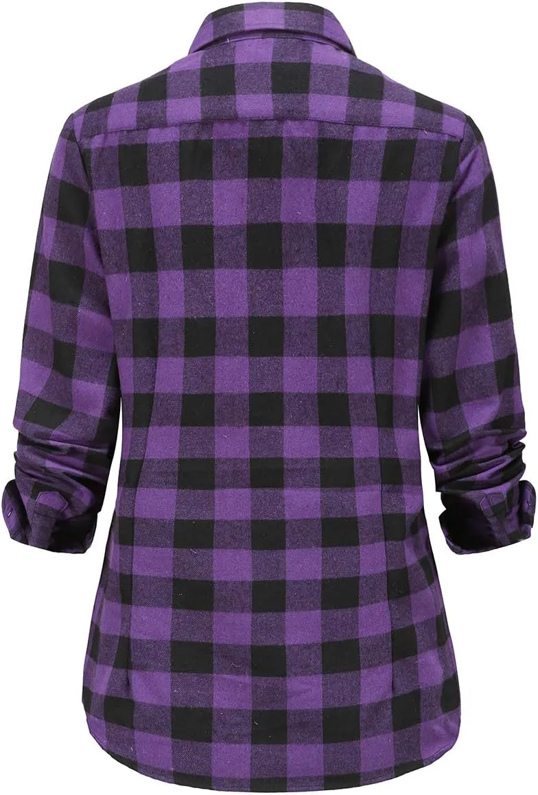 Soft Women Flannel Shirt Checkered Plaid Button Down Shirt Womens Fall Outfits
