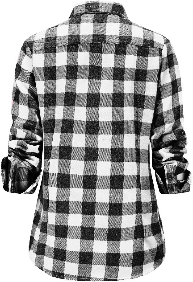 Soft Women Flannel Shirt Checkered Plaid Button Down Shirt Womens Fall Outfits