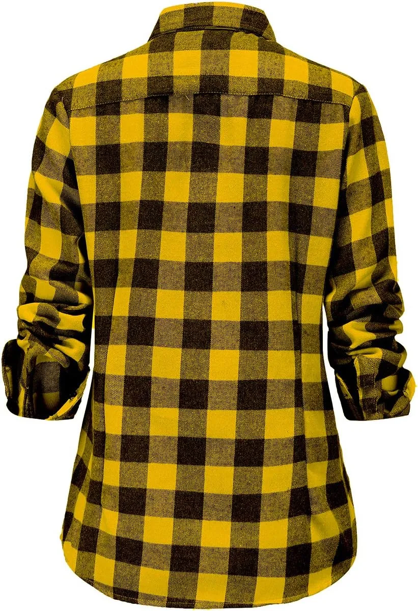 Soft Women Flannel Shirt Checkered Plaid Button Down Shirt Womens Fall Outfits