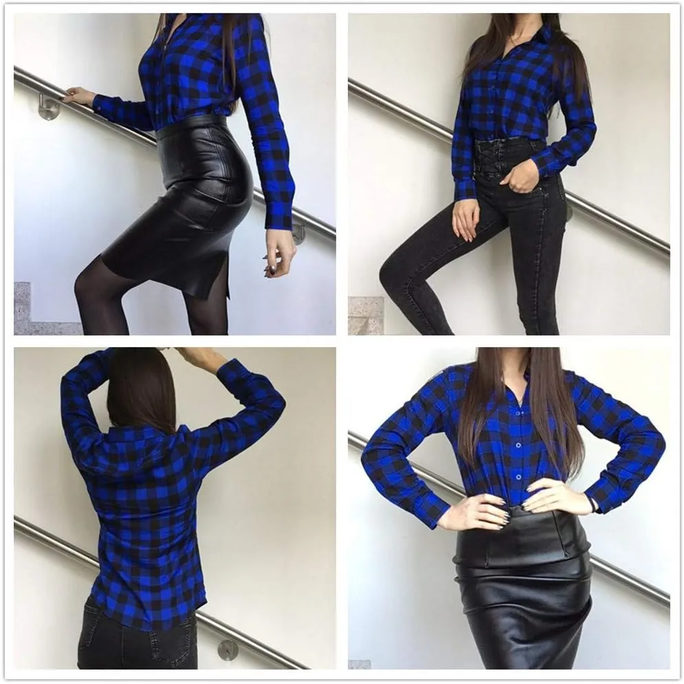 Soft Women Flannel Shirt Checkered Plaid Button Down Shirt Womens Fall Outfits