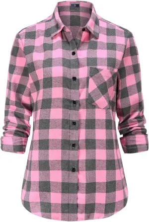 Soft Women Flannel Shirt Checkered Plaid Button Down Shirt Womens Fall Outfits