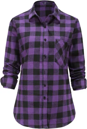Soft Women Flannel Shirt Checkered Plaid Button Down Shirt Womens Fall Outfits