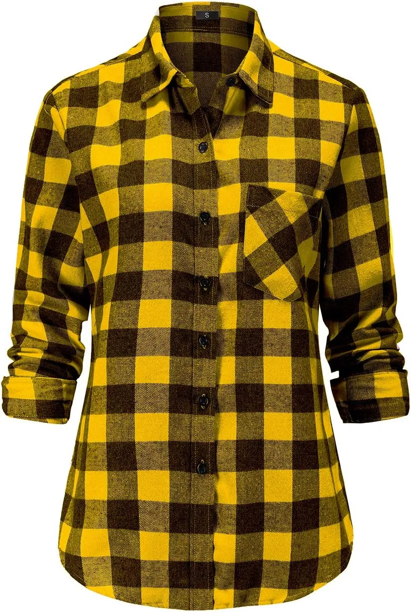 Soft Women Flannel Shirt Checkered Plaid Button Down Shirt Womens Fall Outfits