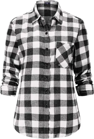 Soft Women Flannel Shirt Checkered Plaid Button Down Shirt Womens Fall Outfits