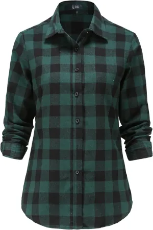 Soft Women Flannel Shirt Checkered Plaid Button Down Shirt Womens Fall Outfits