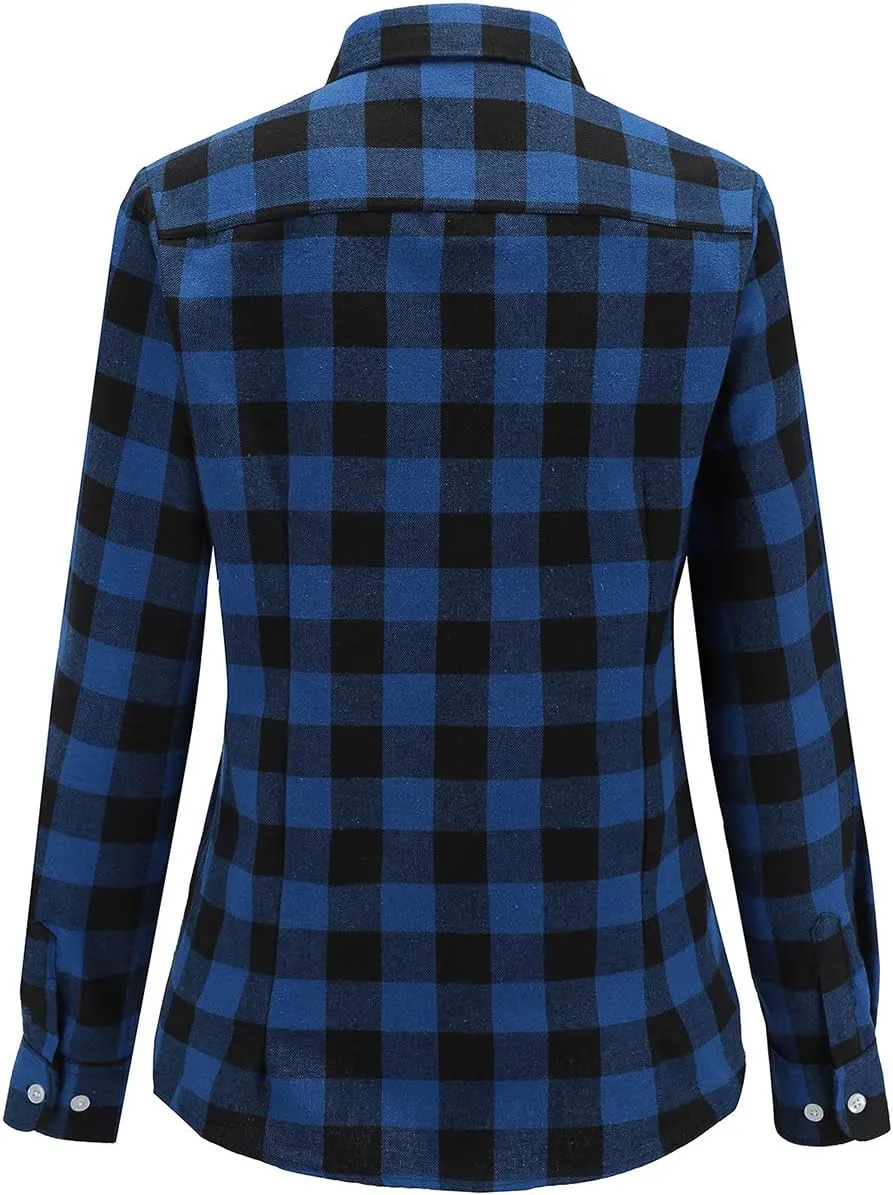 Soft Women Flannel Shirt Checkered Plaid Button Down Shirt Womens Fall Outfits